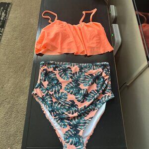 Women's Maternity Bikini Set Two Piece with Ruffle Top High Waisted SZ M